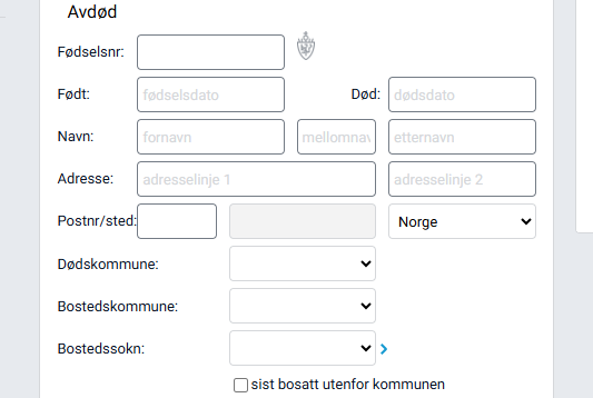 Felt for informasjon om avdøde.