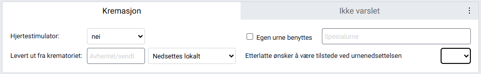 Kremasjonsinformasjon i bestillingskortet.