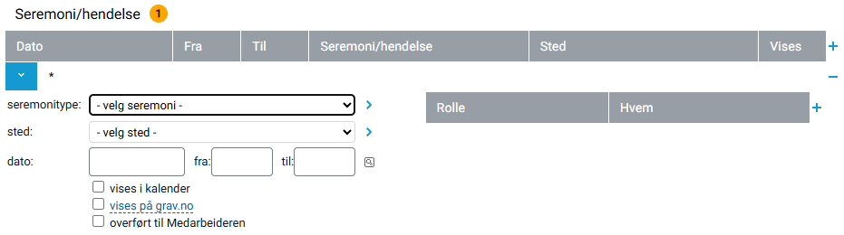 Valg av seremonitype og roller.