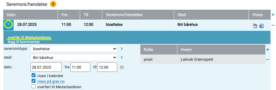 Funksjonsmenyen for å overføre til Medarbeideren.