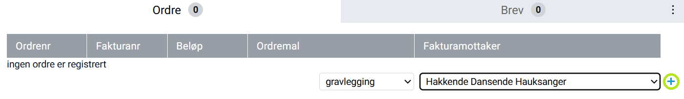 Opprett ordre i forbindelse med gravlegging.