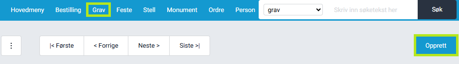 Knappen «Opprett» i gravkortet i Ecclesia.