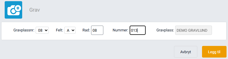 Skjema for detaljer om ny grav.