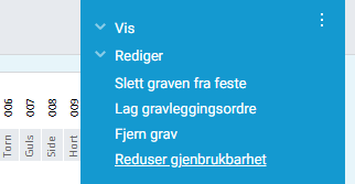 Valg for redusert gjenbrukbarhet i menyen.