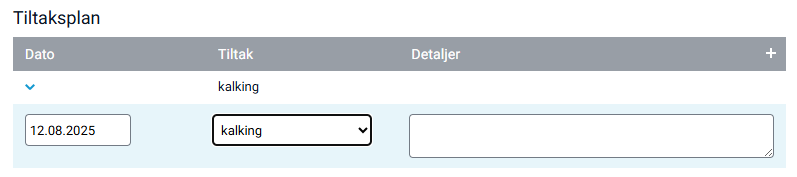 Visning av registrert tiltak i tiltaksplan.