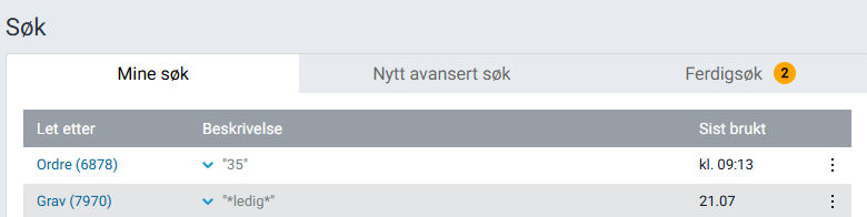 Skjermbilde for avansert søk.