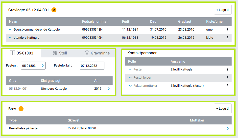 Skjermbilde med flere informasjonsbokser.