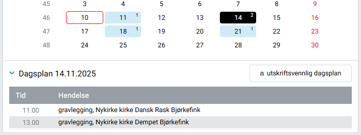 Kalender med valgt dato.