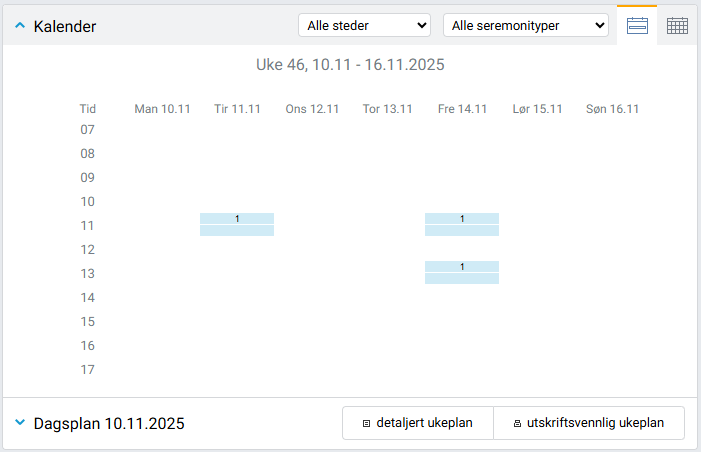 Kalender i ukesvisning.