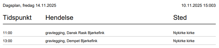Utskrift av dagsplan.