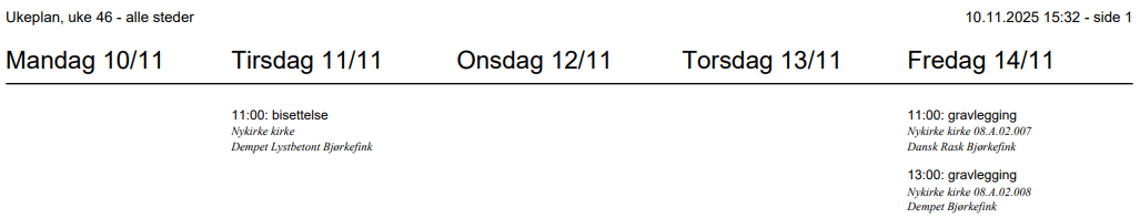 Utskrift av ukeplan.
