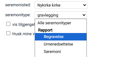 Valg av seremonitype i detaljert ukeplan.