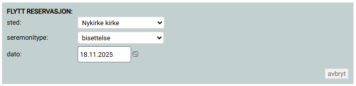 Endring av seremonitid for reservasjon.