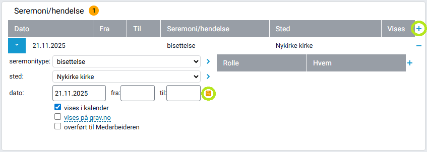 Valg av seremonitid i bestillingskortet.