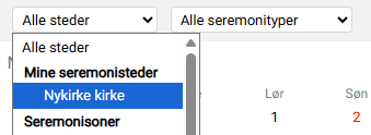 'Mine seremonisteder' i kalenderen.