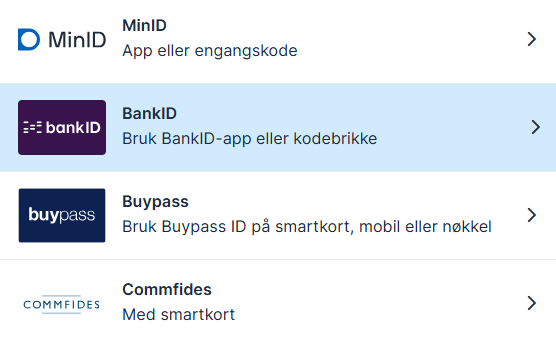 Valg av innloggingsmetode.