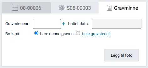 Boksen 'Gravminne' med valg for å opprette nytt gravminne.