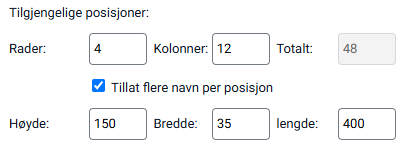 Skjema for rader og kolonner i felles minnesmerke.