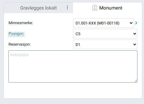Boksen for gravlegges lokalt og monument i bestillingskortet