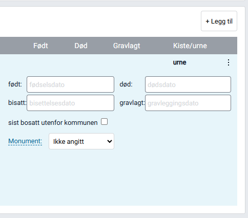 Høyre del av ekspandert informasjon om den gravlagte i gravkortet