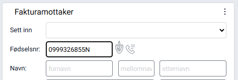 Felt for nytt fødselsnummer på fakturamottaker.