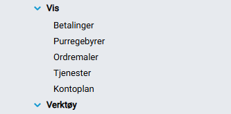 Funksjonsmeny for ordrekort i venstre marg.