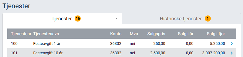 Arbeidsflaten 'Tjenester' med liste over tjenester.