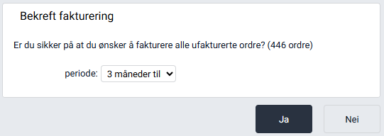 Dialog for bekreftelse ved 'Fakturer alle'.