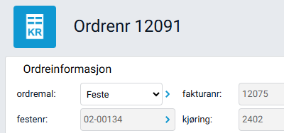 Ordrekort med valgt ordremal 'Feste'.