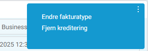 Objektmeny i boksen 'Kreditering' med valget 'Fjern kreditering'.