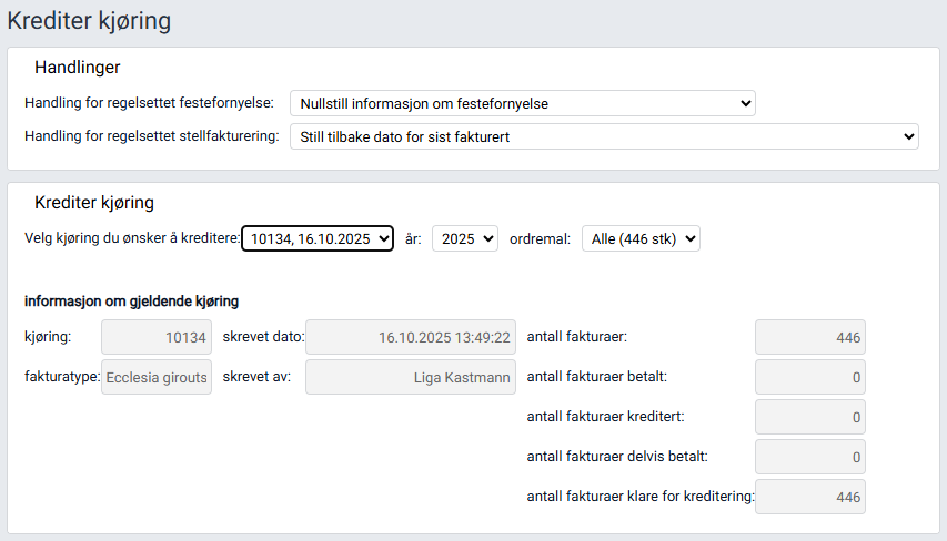 Arbeidsflaten 'Krediter kjøring'.