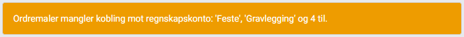 Eksempel på feilmelding ved manglende regnskapskonto.