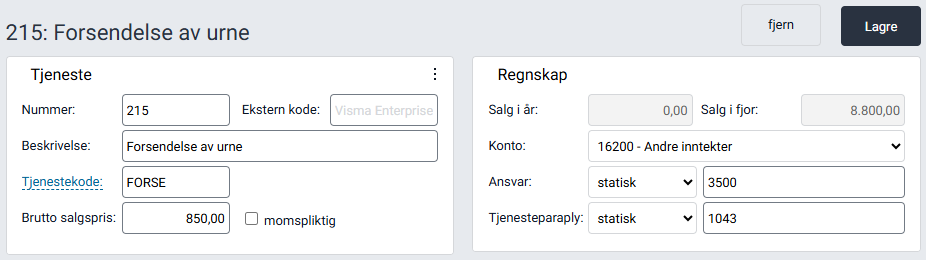 Redigering av tjeneste.
