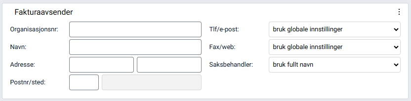 Seksjonen 'Fakturaavsender'.