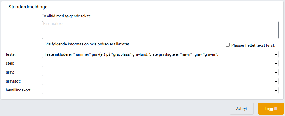 Seksjonen 'Standardmeldinger'.