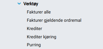 Funksjonsmeny for ordrekort i venstre marg.