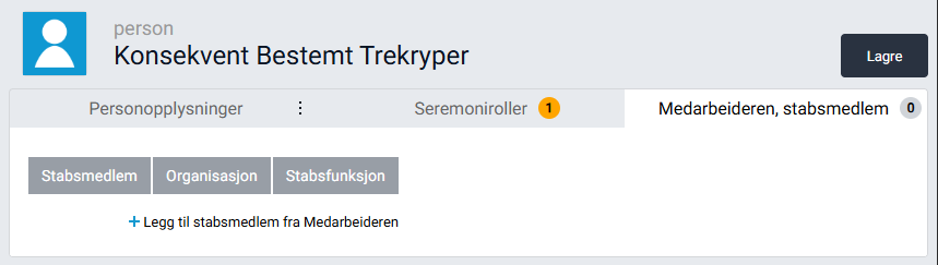 Personkort med fanen for stabsmedlem.