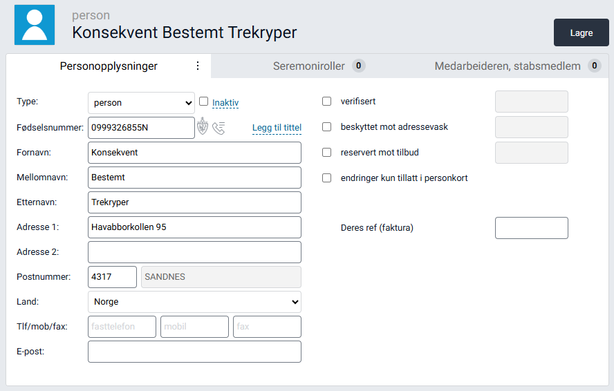 Personopplysninger i et personkort.