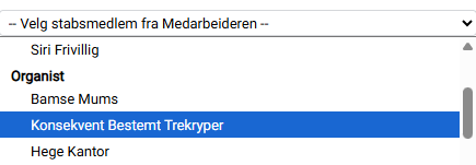 Nedtrekksmeny for valg av stabsfunksjon.