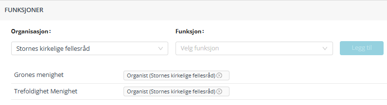 Fanen 'Funksjoner' i Medarbeideren.