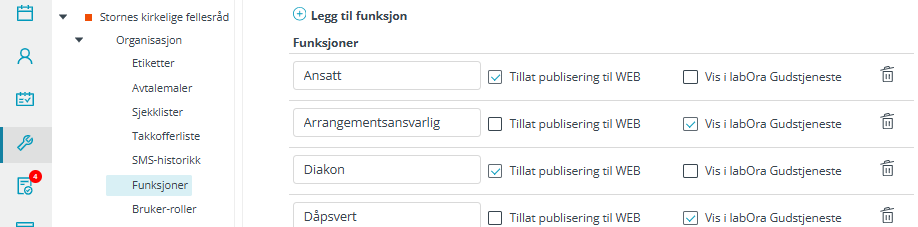 Innstillinger for funksjoner i Medarbeideren.