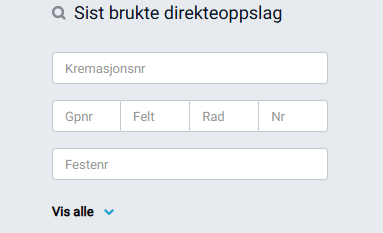 Feltet 'Sist brukte direkteoppslag' i venstre marg.
