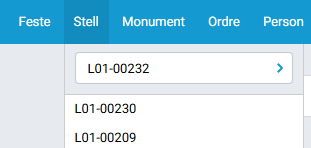 Eksempel på søk etter stell via hurtigfeltet.