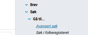Valg for avansert søk i funksjonsmenyen.
