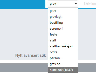 Søketabeller og 'siste søk'.