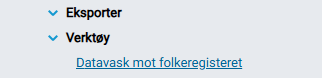 Funksjonsmenyen 'Datavask mot folkeregisteret'.