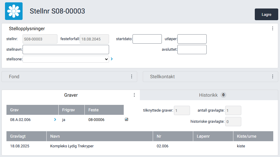 Nytt stellkort opprettet fra gravkort.