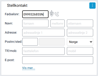 Utfylte personopplysninger for stellkontakt.