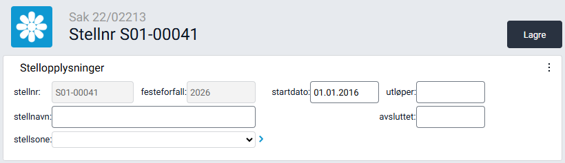 Boksen 'Stellopplysninger' i stellkortet.