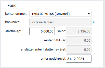 Boksen 'Fond' med oppdatert saldo og renter godskrevet.